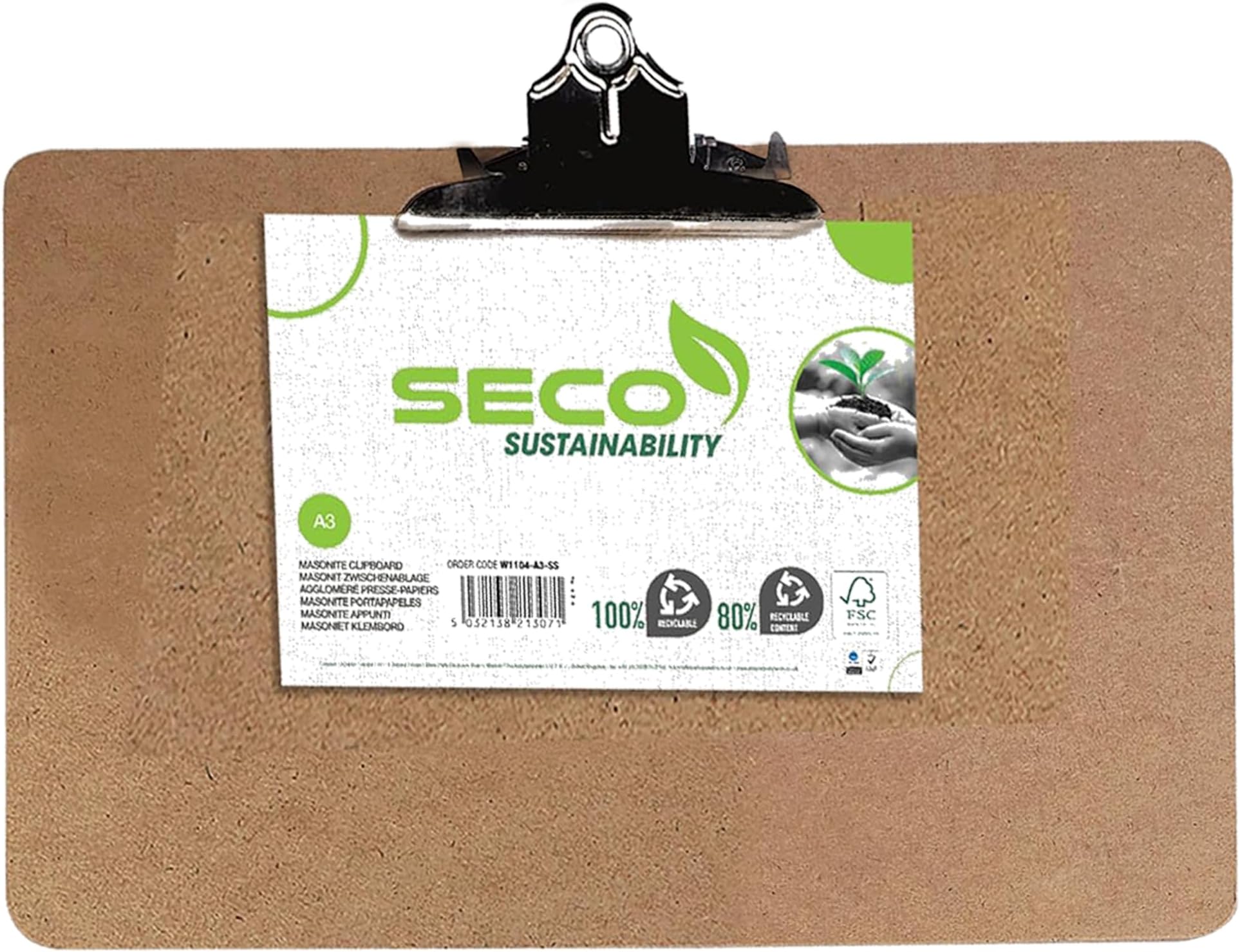 SECO A3 Basic Hardboard Clipboard with Heavy Duty Clip