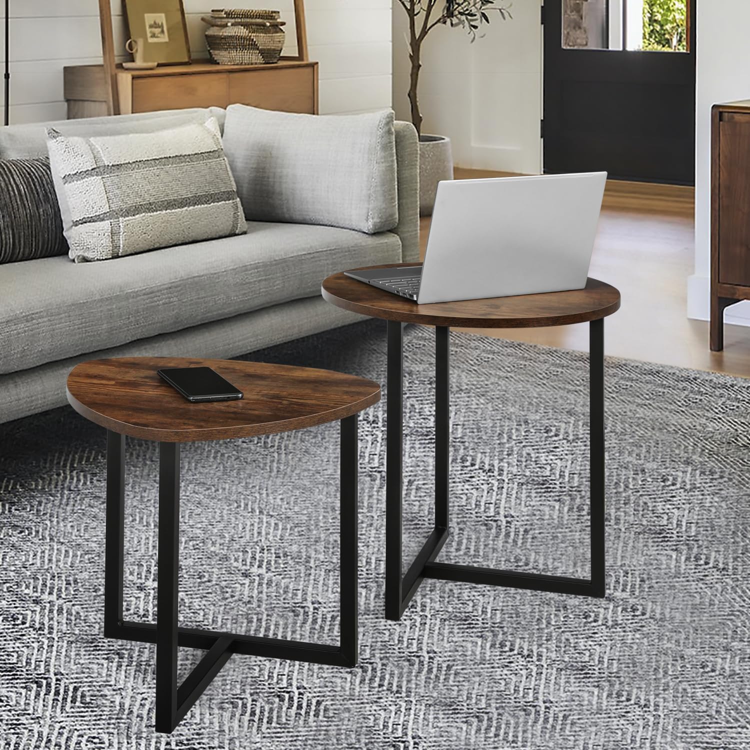 Amazon.com: Magshion Nesting Tables Set of 2, Walnut Coffee Table ...
