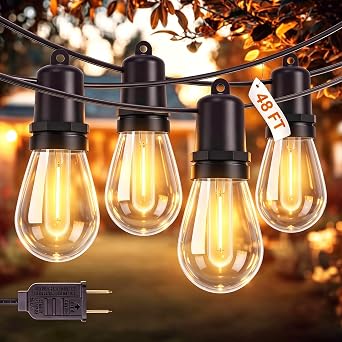 48FT Outdoor String Lights with16+1 Shatterproof LED Bulbs