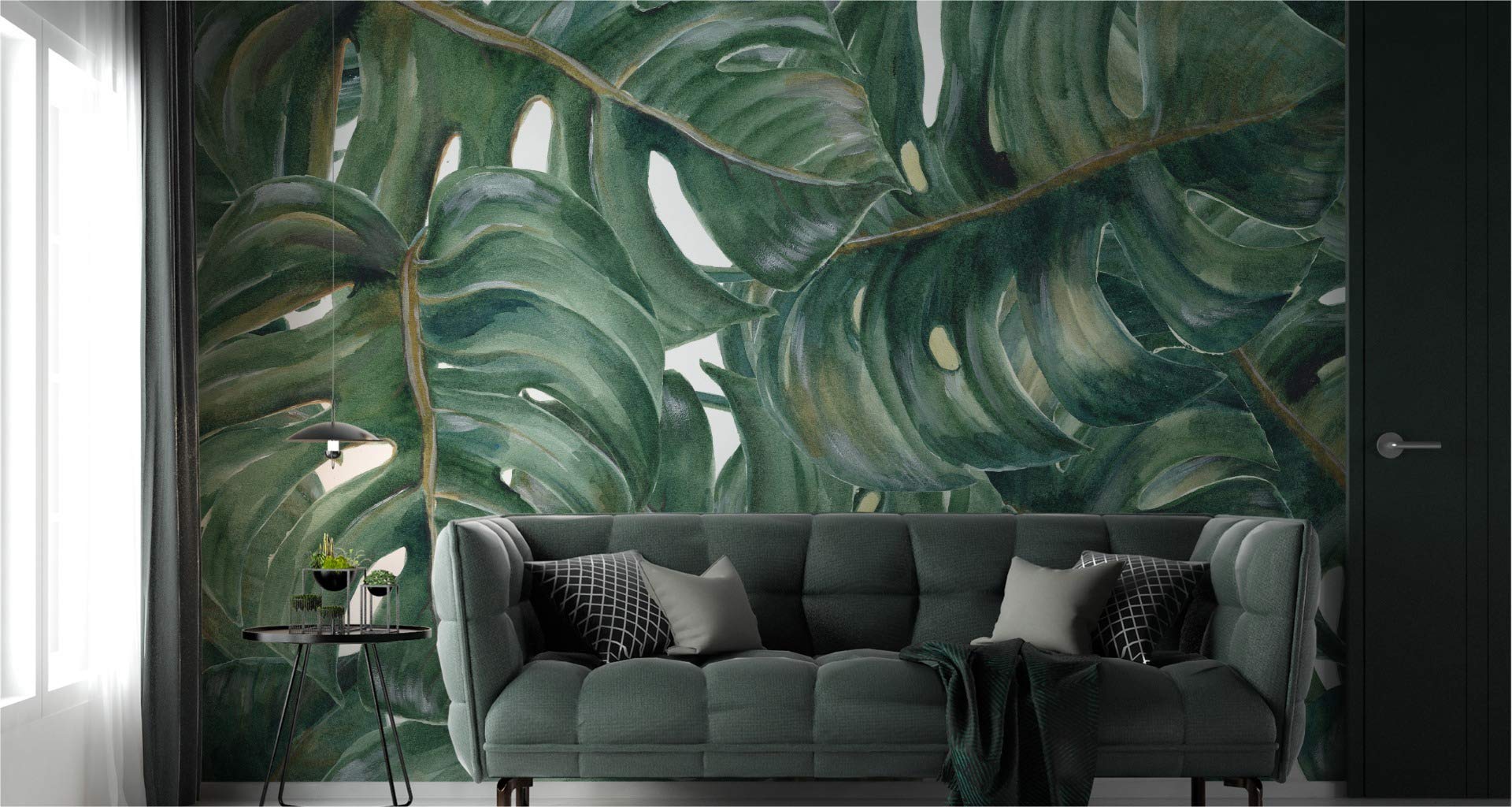 Fototapeta z włókniny monstera, liście, naturalne rośliny, flora, 315 x 210 cm, nowoczesna tapeta XXL, dżungla, egzotyka, do salonu, sypialni, biura, korytarza, tapeta ścienna szer. 315 x wys. 210