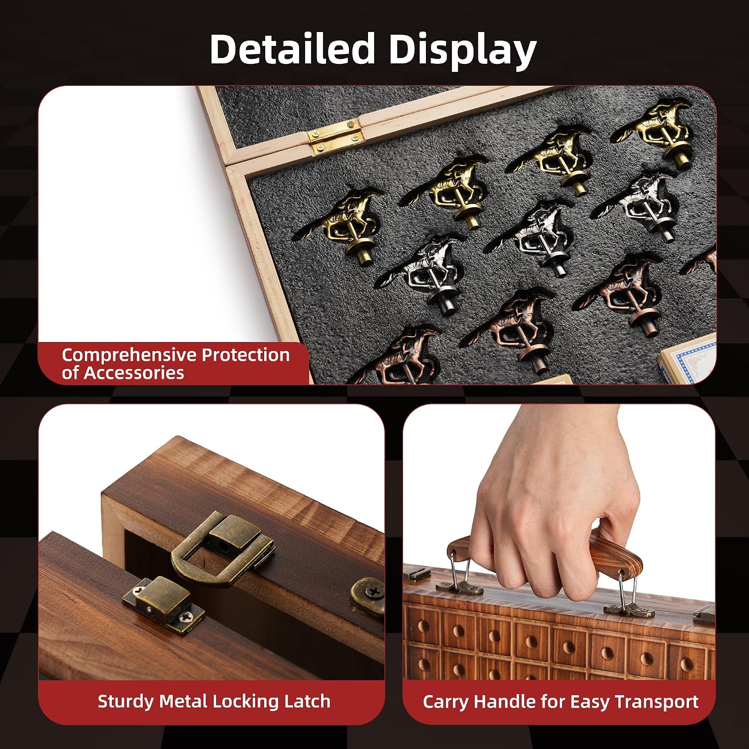 Wooden Horse Race Board Game – 23" Foldable Tabletop Set, Vintage image 4