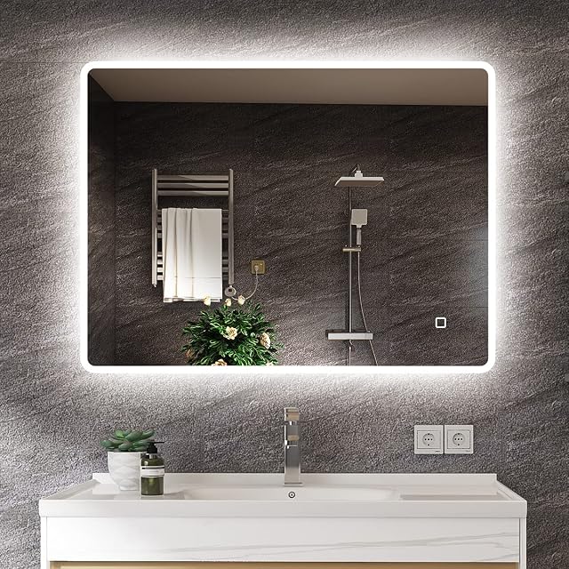 S'bagno 600 x 800 mm LED Illuminated Bathroom Bluetooth Mirror [IP44 Rated] Rectangular Backlit Wall Mounted Mirror with Touch Sensor Switch/Dimming Function/Demister pad