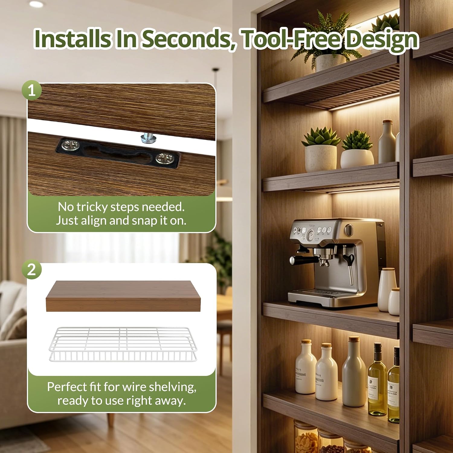 Wire Shelf Covers, Bamboo Wire Rack Covers (4PCS, 34" W x 12" D) Walnut