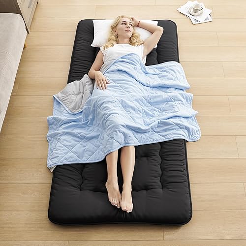 Miniatura 4 de Colchón de futón japonés  Espuma de alto soporte plegable Shikibuton Tatami Mat con correas, almohadilla para dormir para invitados de casa,