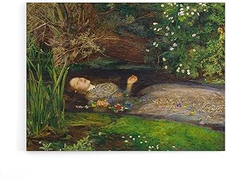 Artery8 John Everett Millais Ophelia Cropped Canvas Wall Art Print 18X24: Romantic Pre-Raphaelite artwork print, elegant decor for bedrooms or artistic interiors