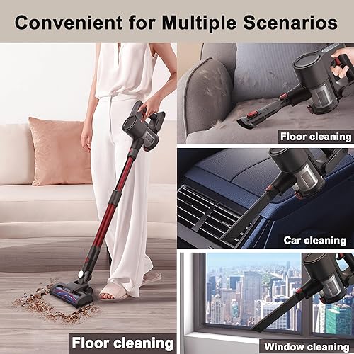 Miniatura 3 de Aspiradora inalámbrica, potente motor sin escobillas, aspiradora ligera 6 en 1, montaje en pared con pantalla LED y luz de mopa de motor para pelo