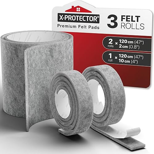 Miniatura 1 de X-Protector Almohadillas de fieltro para muebles, 3 piezas, (1) 47 x 4 pulgadas + (2) 47 pulgadas x 0.8 pulgadas, cinta de fieltro gris, tiras de