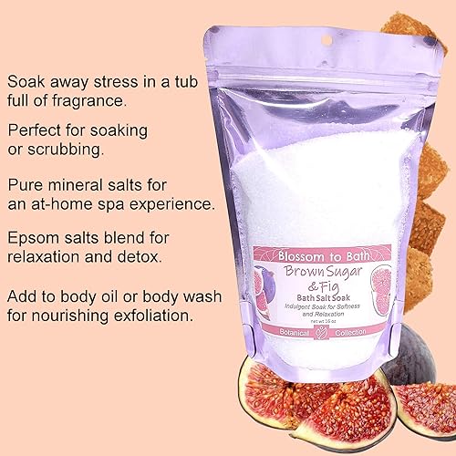 Miniatura 3 de Remojar sal de baño de azúcar morena e higos (16 onzas)  Fragancia natural  es perfecto para la relajación de cuerpo completo, remojo de pies y
