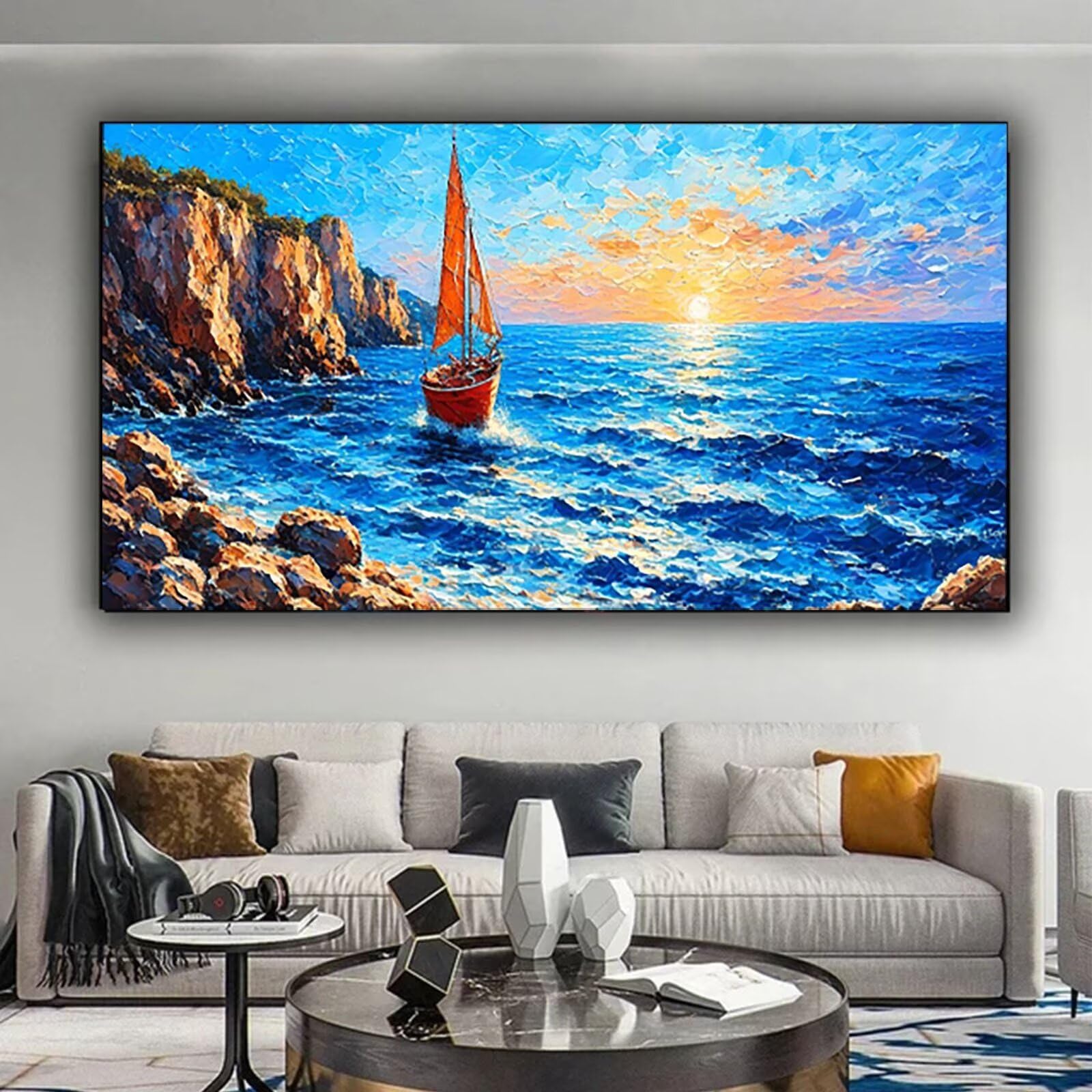 Malen Nach Zahlen für Kinder, Erwachsene und Anfänger, DIY Malen Nach Zahlen Landschaft für Mädchen und Jungen, Meer (90x180cm), Ohne Rahmen - Kinder über 6 Jahre DIY Handgemalt Gemälde Kit 3-C