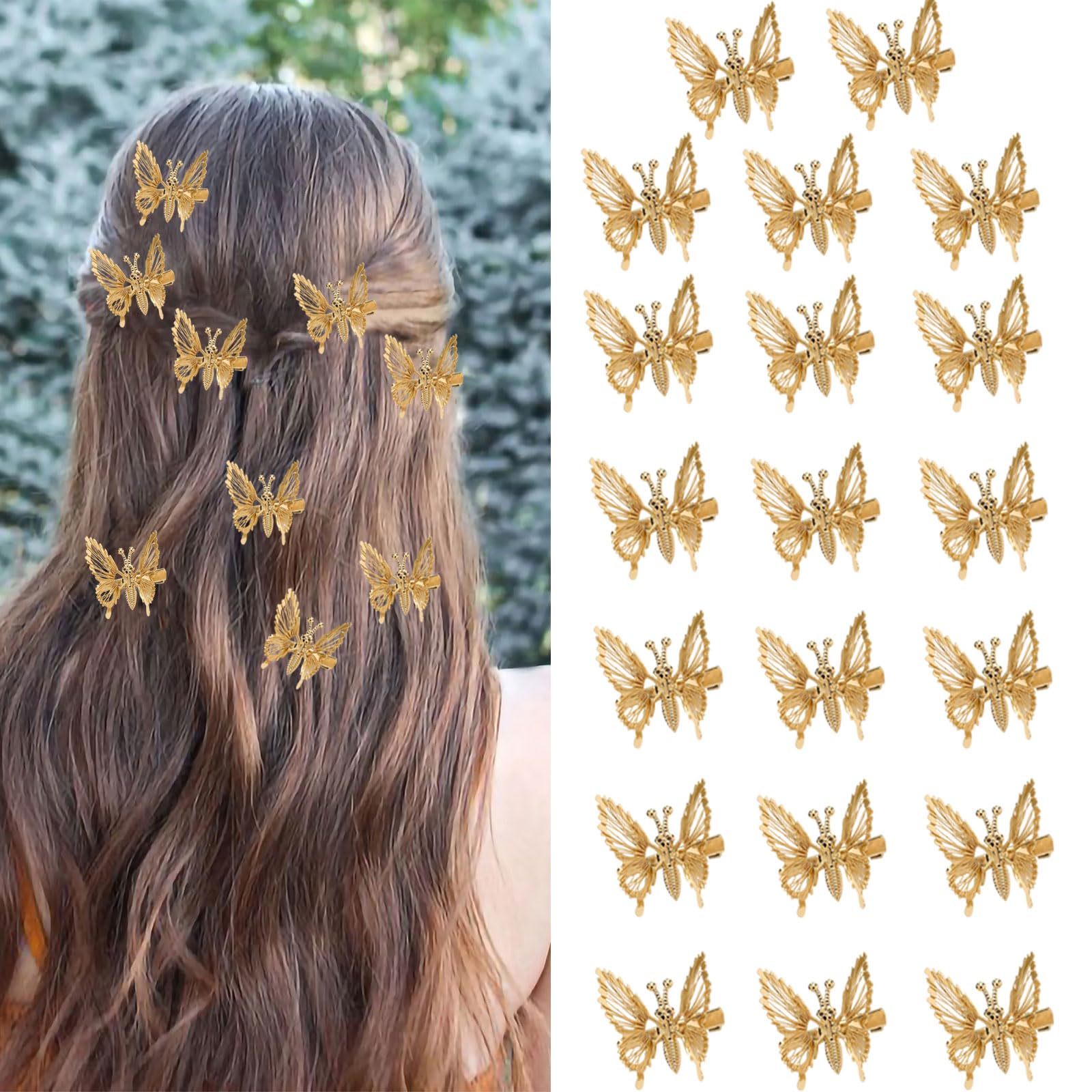 20 Pcs 3D Moving Butterfly Hair Clips, Metal Golden Moving Wings Butterfly Hair Accessories Cute 90s Nostalgic Hair Clips for Women Wedding Halloween