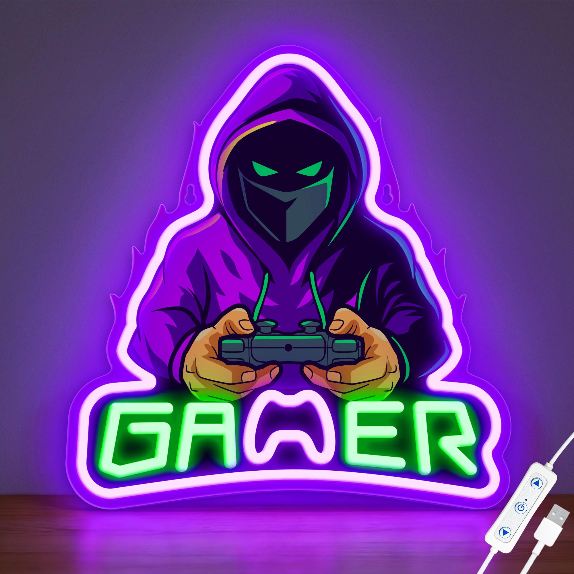 Gamer Neon Signs for Wall Decor, UV Printed Gaming Neon Light for Boys Bedroom Room, Video Game Wall Lamp, Gamer Gifts for Teen Boys Kids Men,