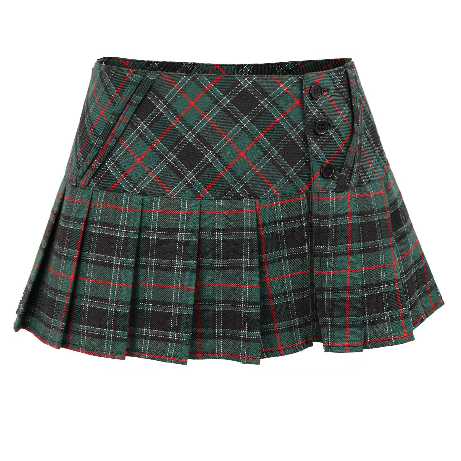 FURPHI Mini Plaid Pleated Skirt Women's US Size Low Waist Slit Schoolgirl Uniform