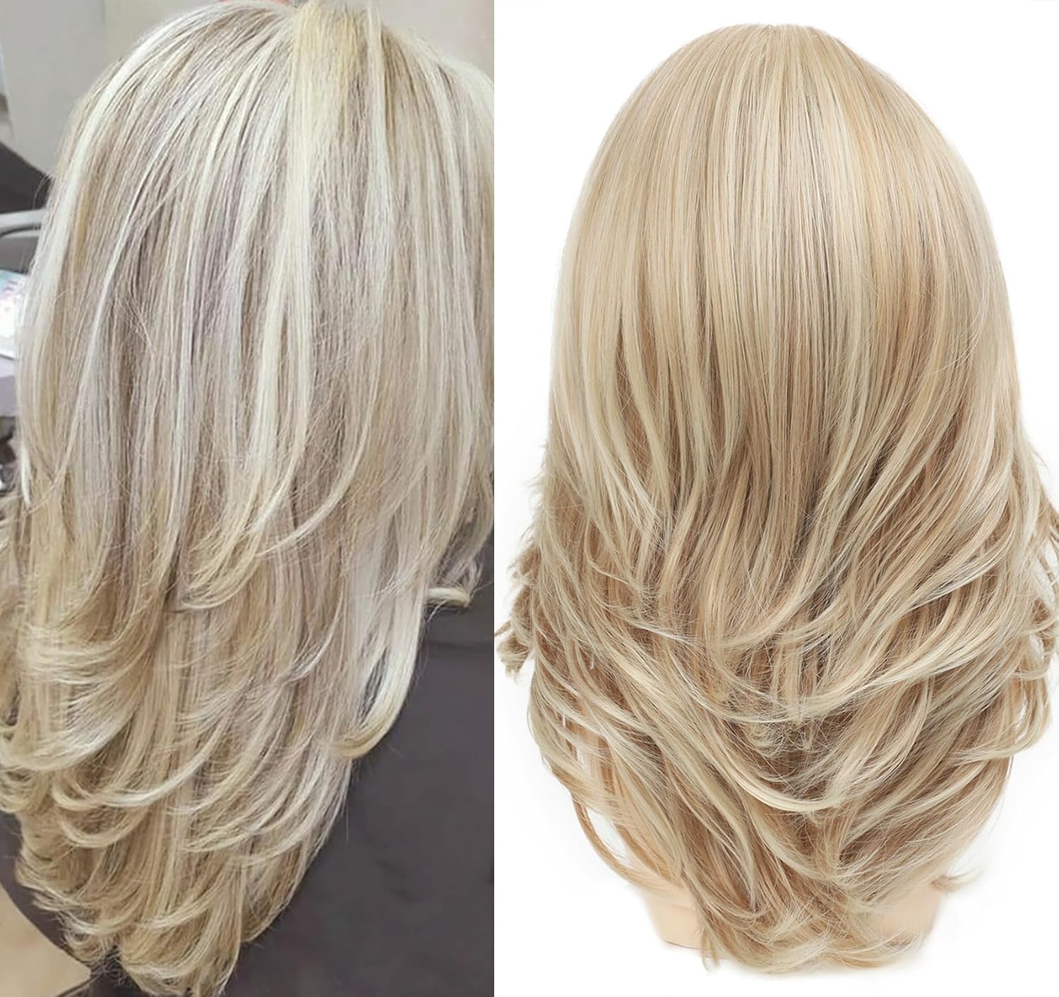 XIUFAXIRUSI XIUFAXIRUSI Blonde Long Layered Wigs for Women Blonde Wig with Highlight Natural Wavy Wigs Heat Resistant Synthetic Wig for Daily Party XIUFAXIRUSI XIUFAXIRUSI Blonde Long Layered Wigs for Women Blonde Wig with Highlight Natural Wavy Wigs Heat Resistant Synthetic Wig for Daily Party