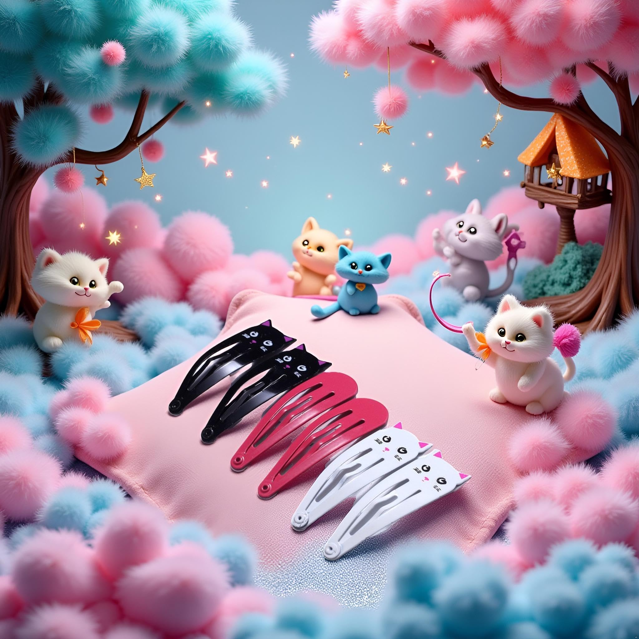 6Pcs Colorful Cartoon Printed Hair Clips Fashion Girls Personalised Cat Print Hair Folder Women's Clips Hair Jewellery,Hair Styling Accessories,Hair Pins - Image 4