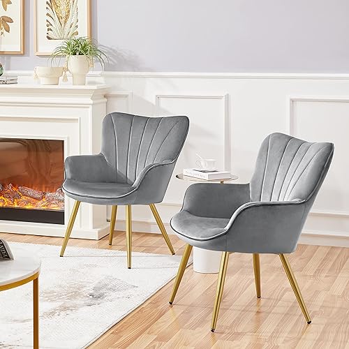 Miniatura 4 de Topeakmart Silla decorativa de terciopelo silla de barril moderna y de mediados de siglo silla de maquillaje con acolchado suave y respaldo alto