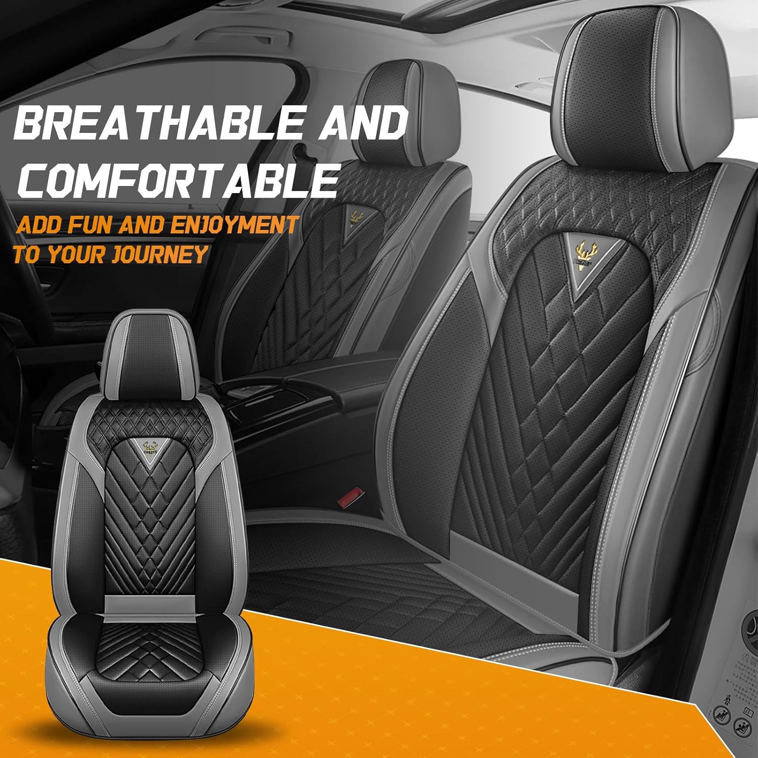 Car Seat Covers Fit for Toyota Camry 2007-2025, Full Coverage Customized Seat Covers, Premium Leather Waterproof Easy to Install(Gray&Black/Standard 2 Seats)