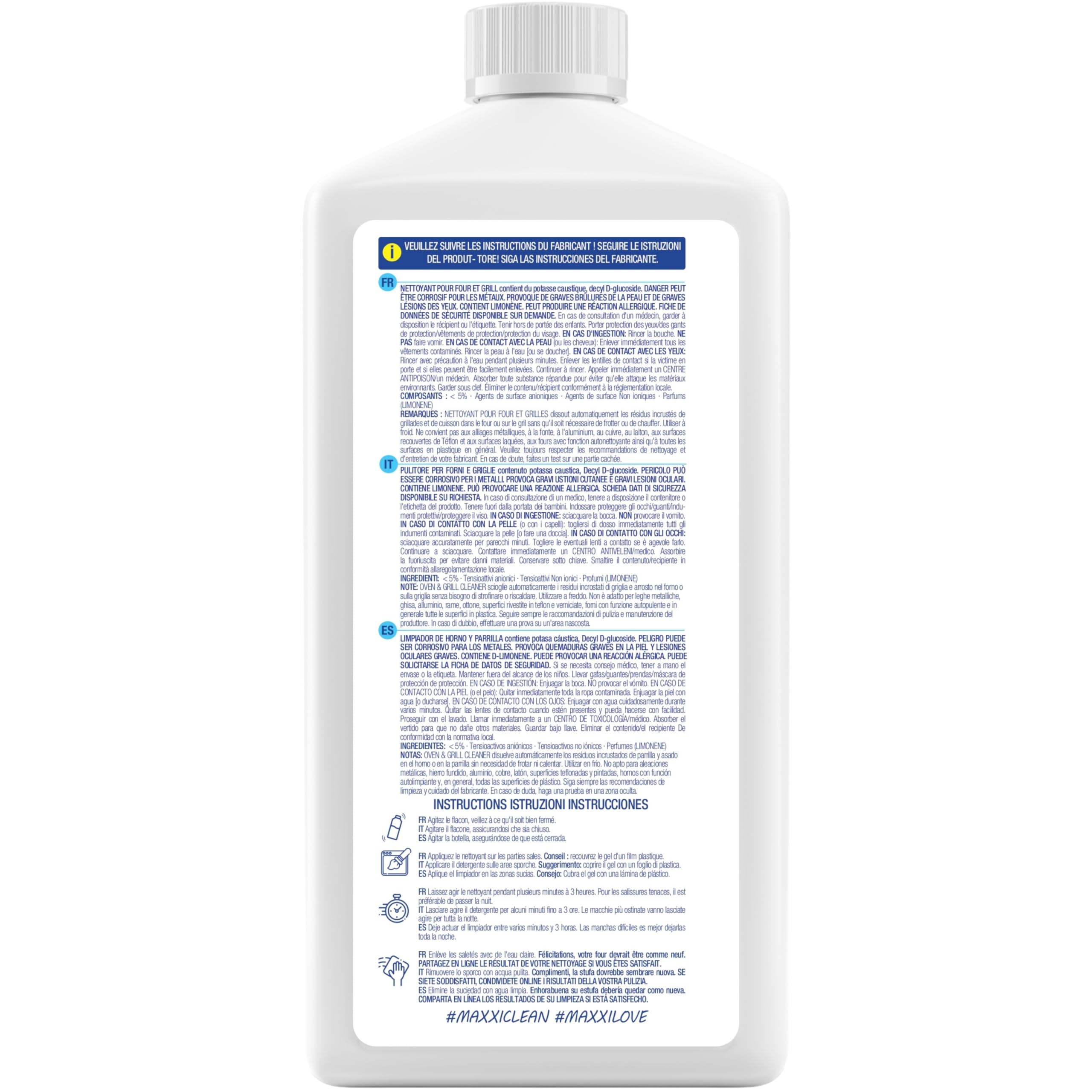 Maxxi Clean | Kit di pulizia per forno e grill | 750 ml di gel con 1 pennello | detergente e sgrassatore extra potente per forno, piano cottura e grill | scioglie le incrostazioni