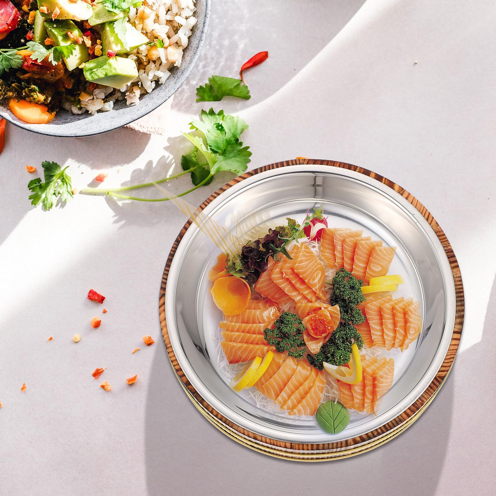 Housoutil Recipiente para Arroz Estilo Japonés de 24 CM Barril de Madera Carbonizada y Cubeta Interior de Acero Inoxidable Gruesa y Profunda Adecuado para Sushi y Preparación Restaurantes