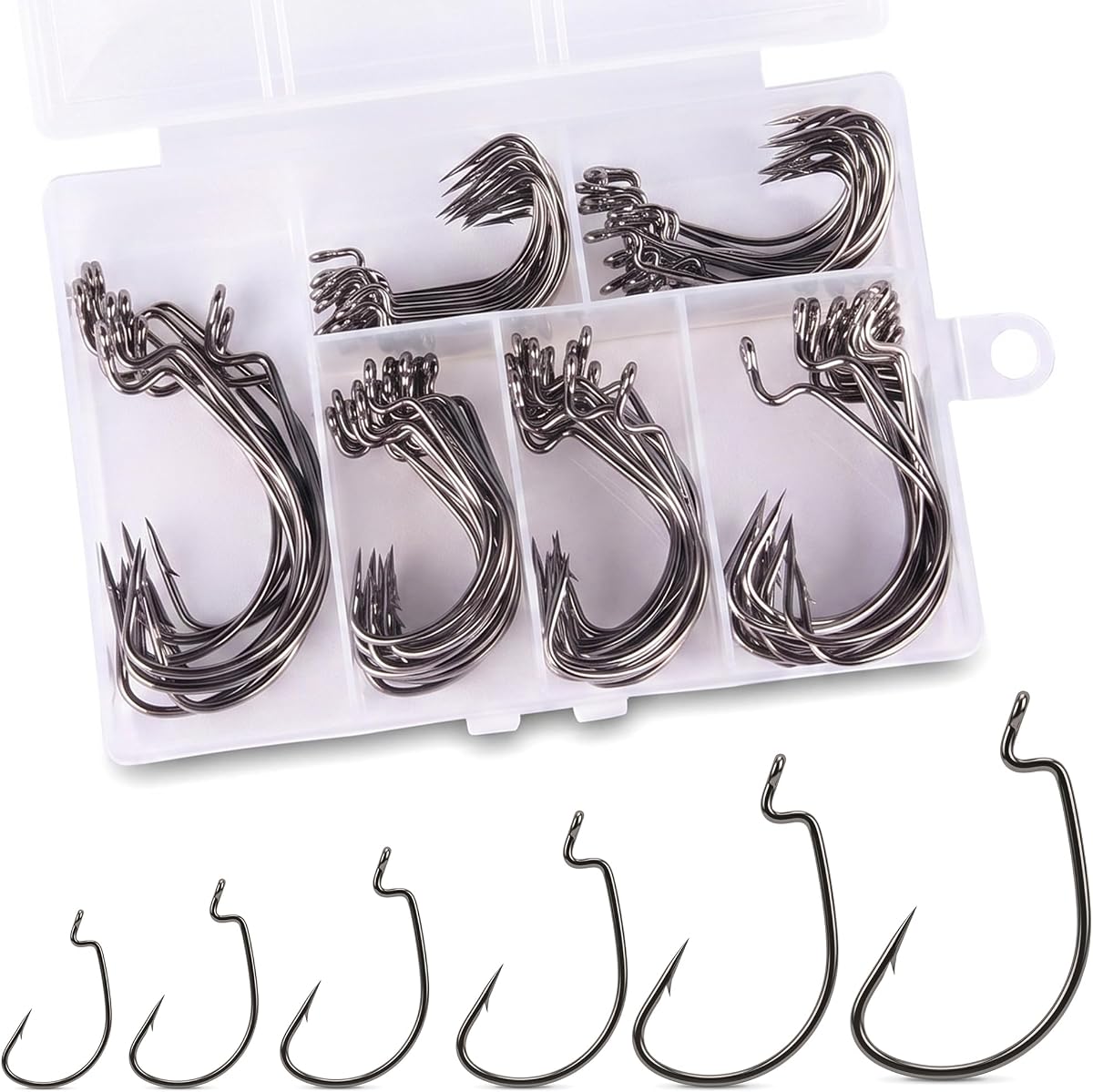 Bass Fishing Hooks 100pcs Texas Rig EWG Offset Worm Hook Fresh/Saltwater | High-Carbon Steel EWG Weedless Offset Hooks, Natural Bait Movement, Rust-proof, Texas & Carolina Rigs for Bass & Snakehead