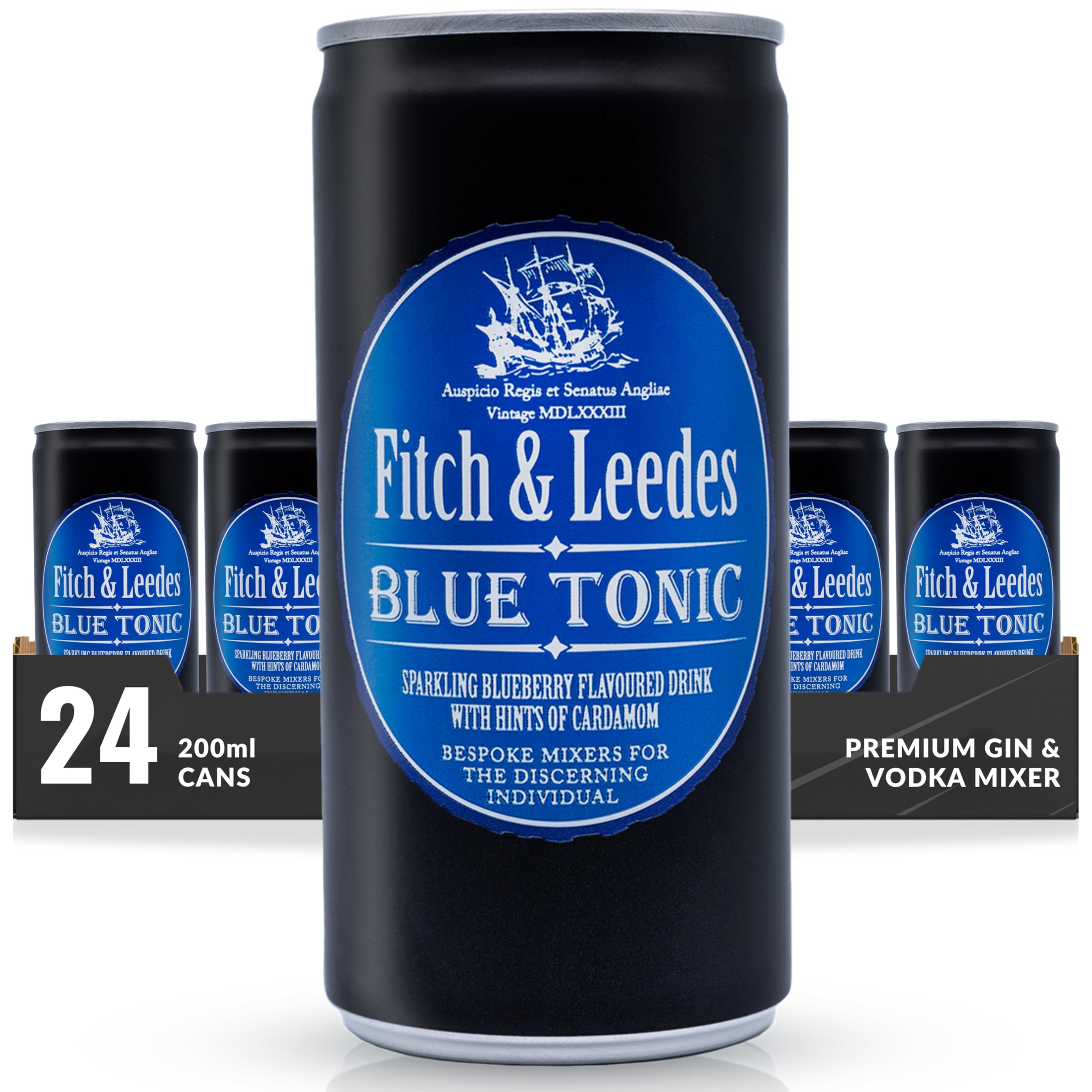 Fitch & Leedes Blue Tonic Water Blueberry (24x200ml) aus Südafrika Toller Begleiter zum Gin [würzig, spritzig, elegant] (Einweg Dosen Preis incl. 6,00 € / 24 x 0,25€ DPG Einwegpfand)