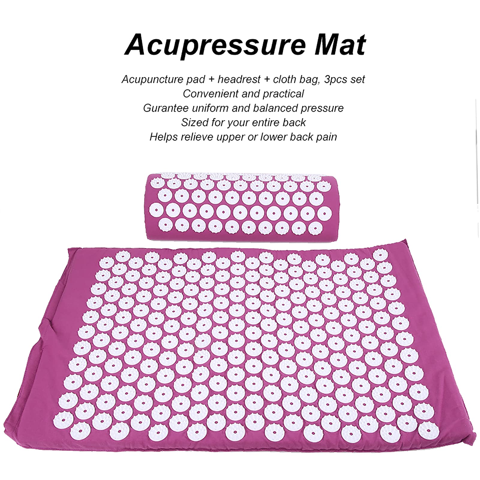 Drfeify Akupunkturmattenkissen für Energiestimulation und Schmerzlinderung, Akupressurmassage Yogamatte für Entspannung bei Homefabric Geeignet (Nadelkissen dreiteiliger Set lila)