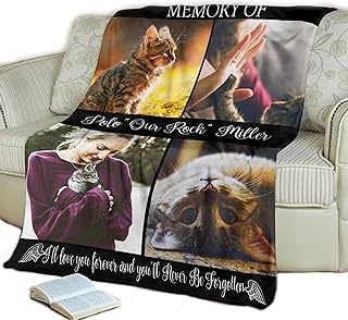 Custom Cat Memorial Blanket Gift - Personalized Kitten Photo Loss Remembrance Throw, Cats Sympathy Bereavement Fleece (Medium - 50x60)