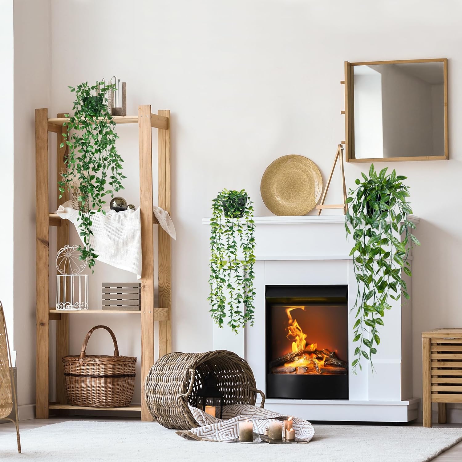 Sggvecsy Fake Hanging Plants 3 Pack Artificial Eucalyptus Fake Potted Greenery Faux Eucalyptus Mandala Vine Pea Pod for Home Indoor Outdoor Wall Garden Wedding Decor - Image 2