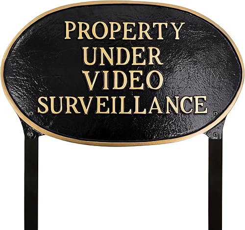 Miniatura 9 de Montague Metal Products Placa de declaración de propiedad bajo vigilancia de 6 x 10 pulgadas con estaca de 23 pulgadas, negro/dorado