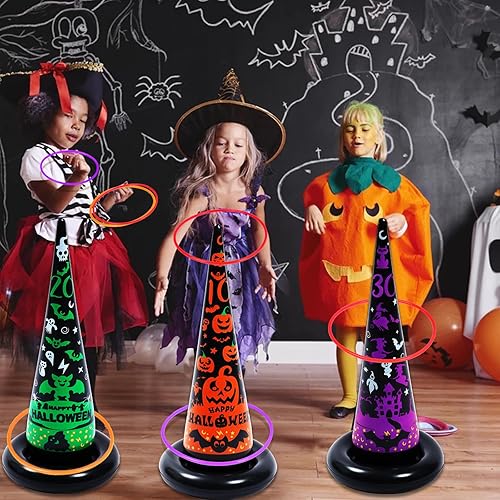Miniatura 6 de Dokeawo Juegos de lanzamiento de anillos de Halloween, sombrero de bruja inflable, juegos de lanzamiento de anillos para niños y adultos, fiesta de