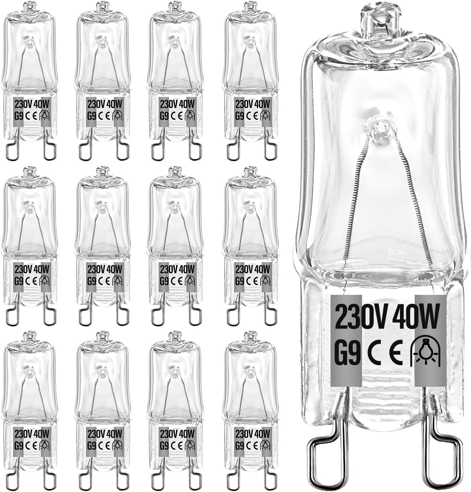 12Pcs G9 Halogen Bulbs 40W Capsule Bulb 230V 2700K,G9 LED Bulbs,Warm White Light Bulb,Ideal for Ceiling Lights,Lava Lamp,Wax Burners