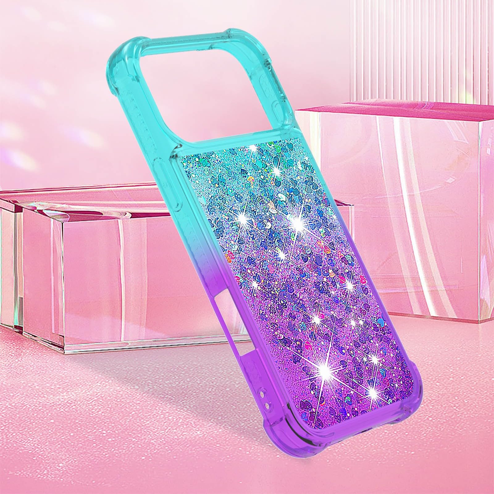 Compatible pour iPhone 17 Air (Couleur : Rose-Violet) Coque Transparente à Paillettes liquides, Coque Dure en Silicone Dur