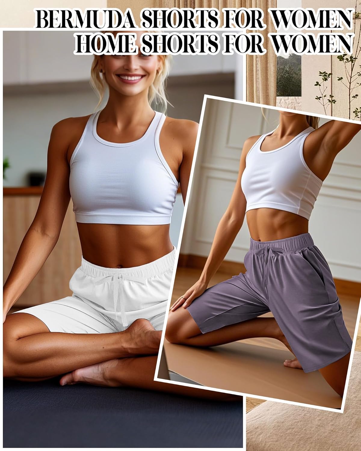 Neer 3 Pack Women's Bermuda Shorts, Jogger Yoga Sweat Walking Short Running Knee Length Sport Drawstring Shorts with Pockets - Image 4