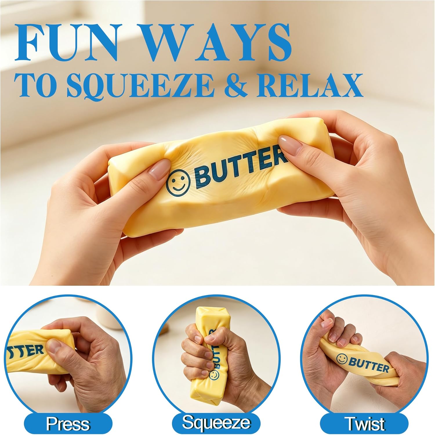 2 PCS Slow Rising Butter Squishy Toys, Soft Squeeze Stress Relief for Office and Home, Sensory Fidget for Anxiety Relief and Focus, Butter Color