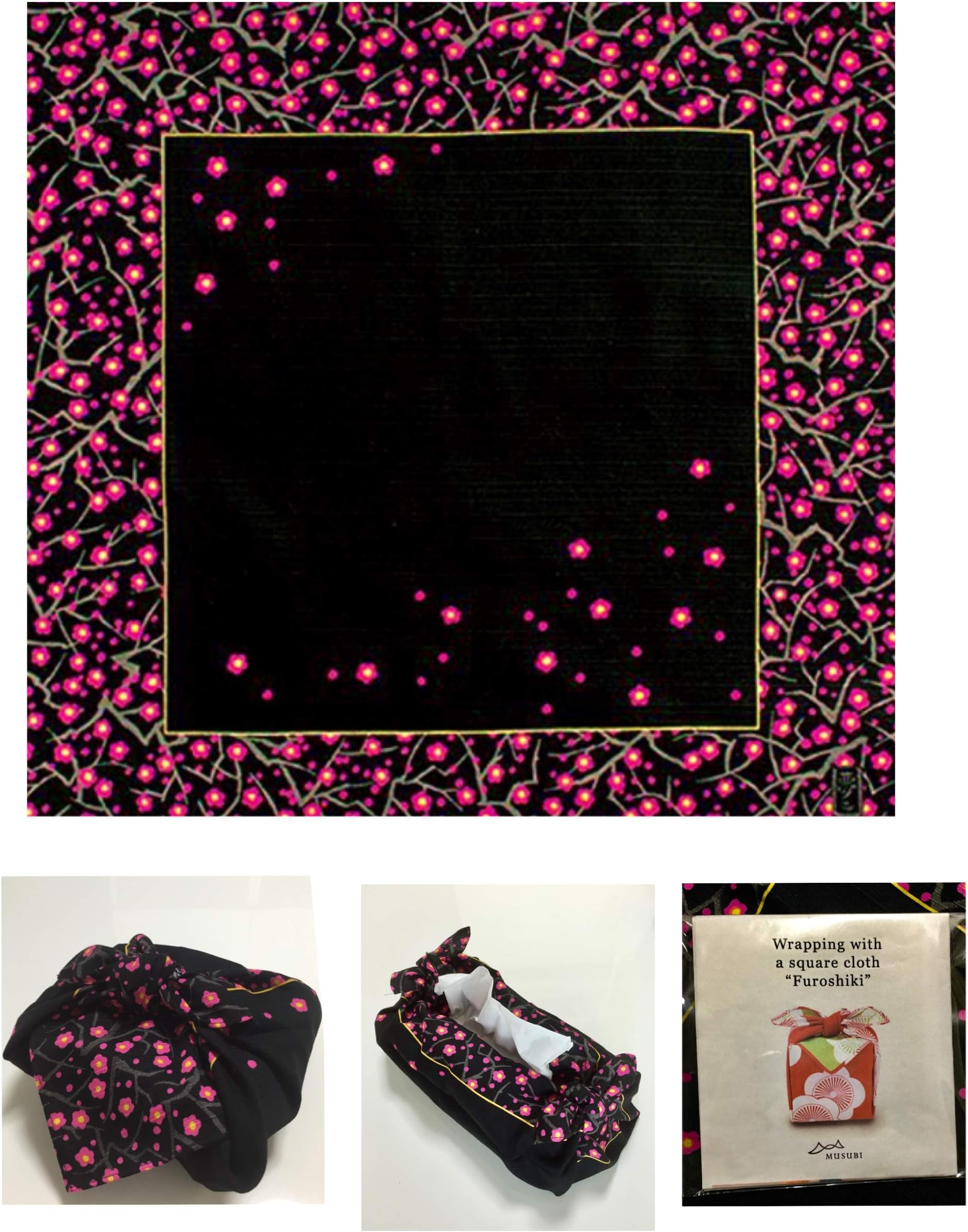 Furoshiki Japanese Traditional Wrapping Sakura Ume Cloth For Bento Box, Gifts, Book, Tissue Box Cover, Lunch Mat And Any Other Creations. For Home, Work, School, Picnic Etc.