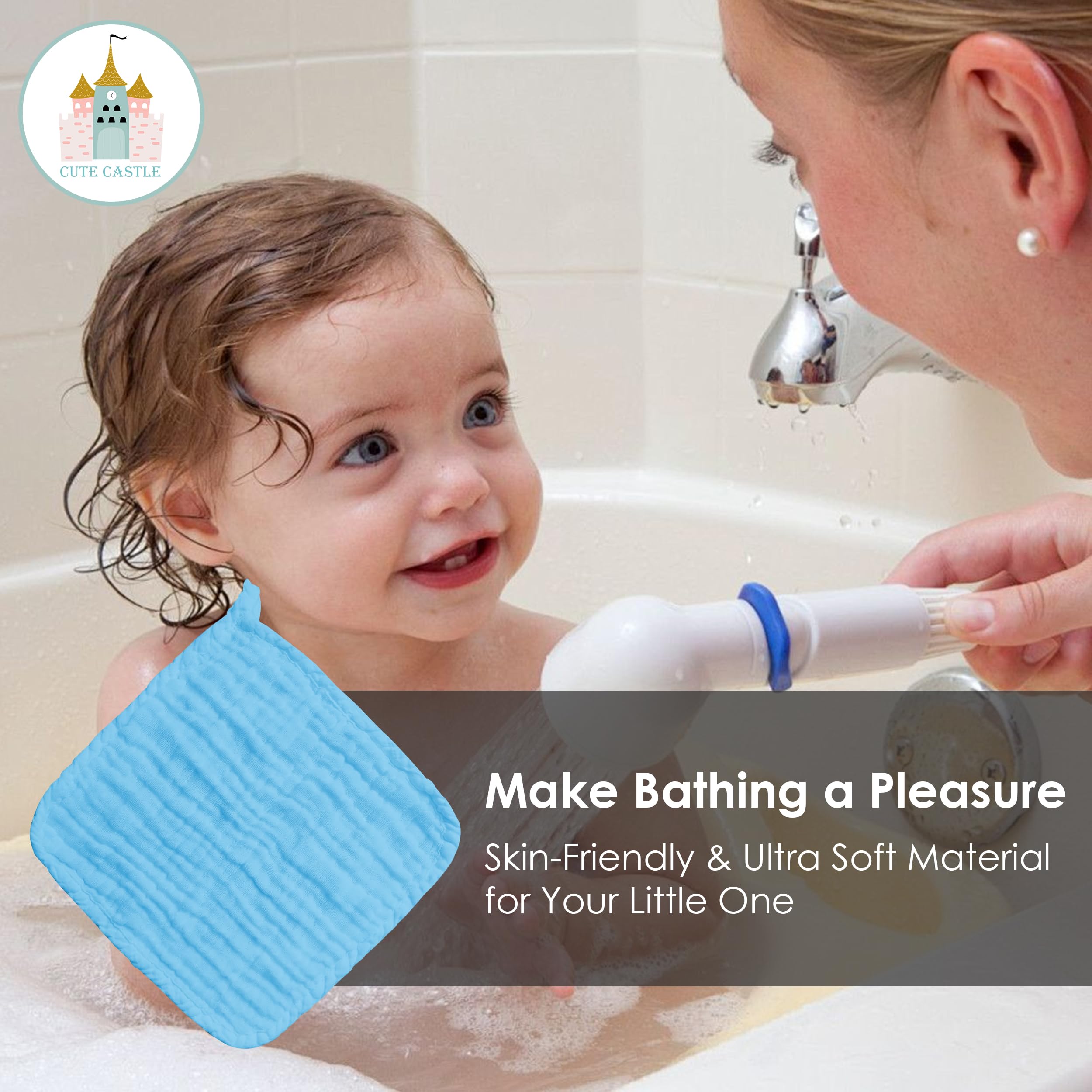 Cute Castle 12 paños de muselina para bebés - grandes 30 por 30 cm - ultra suave 100% algodón - paños de escupir súper absorbentes para Unisex, niño y niña - aguamarina