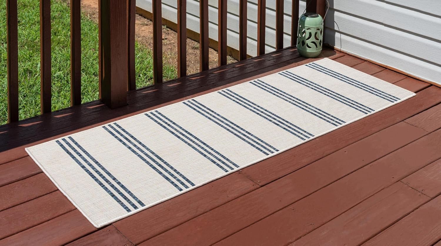 Rugs.com Jill Zarin Outdoor Collection Rug – 2' x 8' Runner Ivory Flatweave Rug Perfect for Hallways, Entryways