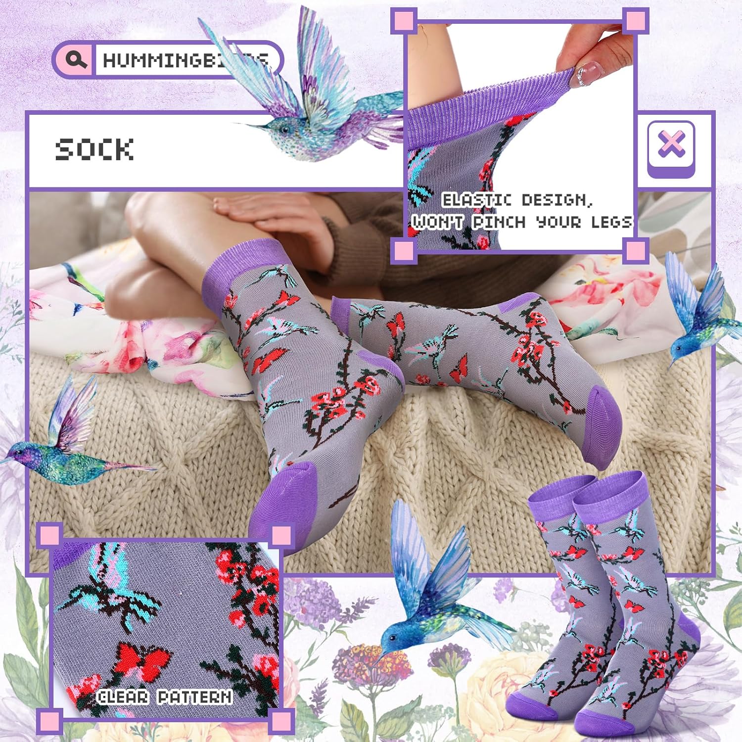 4 Pcs Hummingbird Valentine's Day Women Gifts 20 oz Tumbler with Straw Hummingbird Lover Throw Blanket Novelty Sock Bracelet Gift for Valentine's Day Birthday Teacher - Image 6