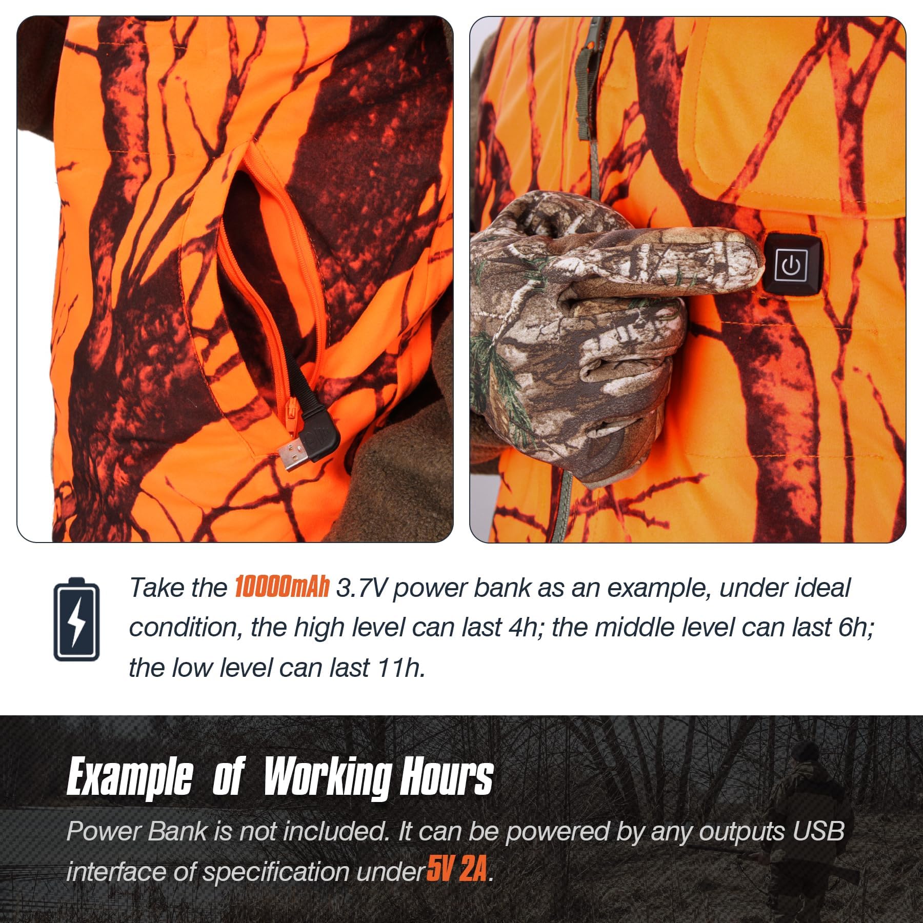 VicBre Chaleco de caza térmico para hombre, chaleco reversible de camuflaje y naranja para senderismo, esquí, pesca, camping (M-4XL)
