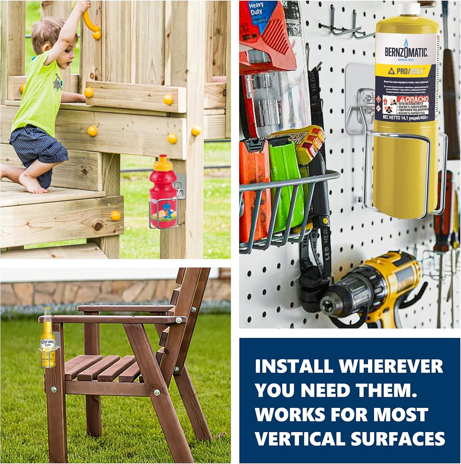 Skywin-Wall Mounted Cup Holder- 2 Pack Large Metal Cup Holder for Yacht, Truck, Car, RV- Installs on Walls and Railings- Mountable Cup Holder Perfect for Drink Cans, Bottles & Cups (Adhesive Mount) - Image 4