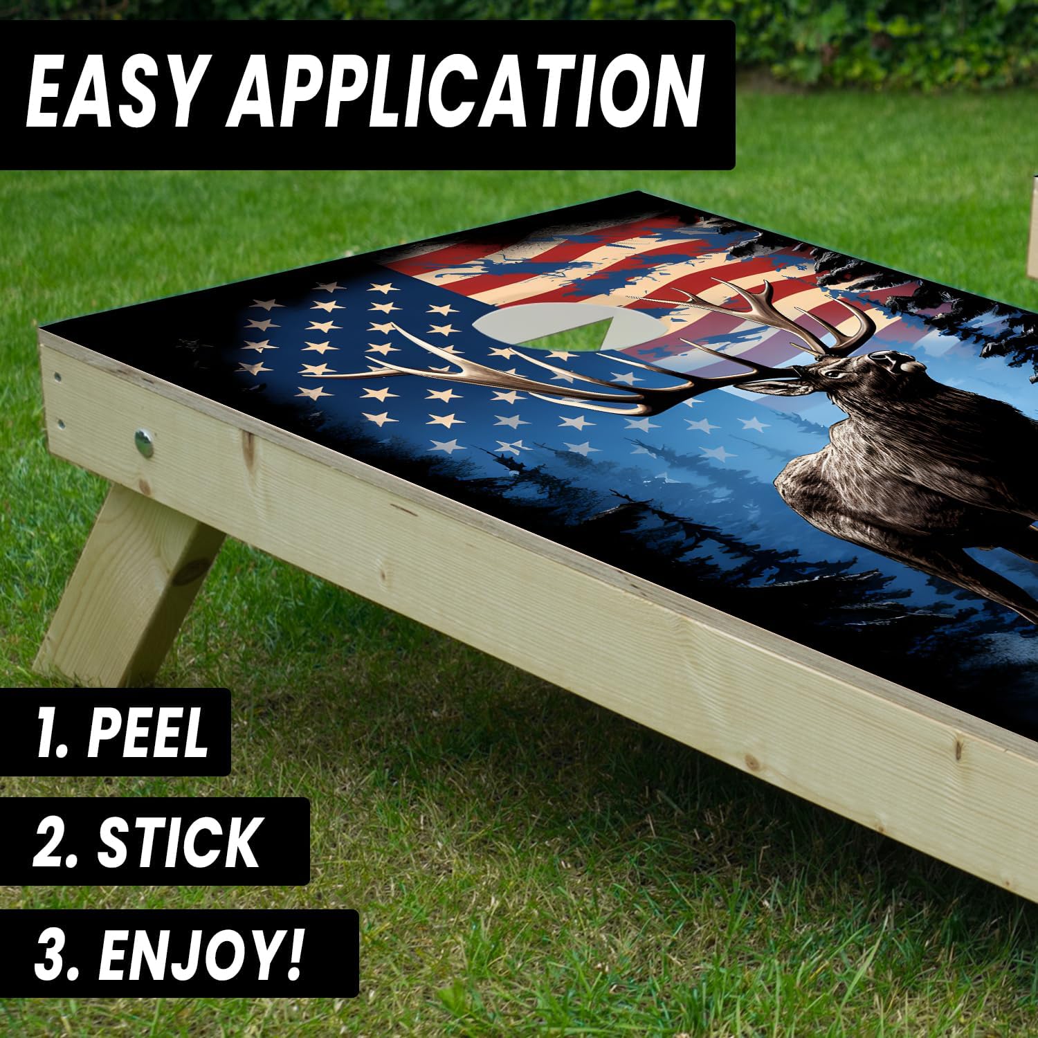 Gotsafety American Elks Cornhole Decal, Cornhole Board Vinyl Wraps Only - Durable and Easy to Apply & Adhesive - UV Protected & Printing, Set of Two - Cornhole Skins for Boards (48” x 24”)