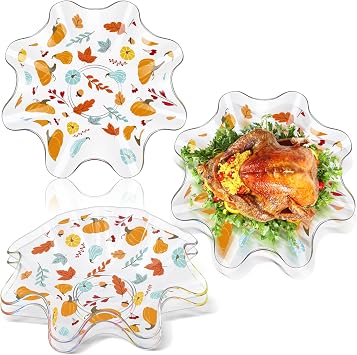 Tioncy 4 Pcs Fall Plastic Bowls 8 Inch Pumpkin and Autumn Leaves Reusable Serving Candy Dish for Snack Fruit Candy Dish Holiday Tableware for Thanksgiving Fall Harvest Parties