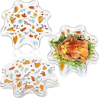 Tioncy 4 Pcs Thanksgiving Plastic Bowls 8 Inch Fall Pumpkin and Autumn Maple Leaves Candy Bowl Reusable Serving Dish for Snack Fruit Holiday Tableware for Thanksgiving Fall Harvest Parties
