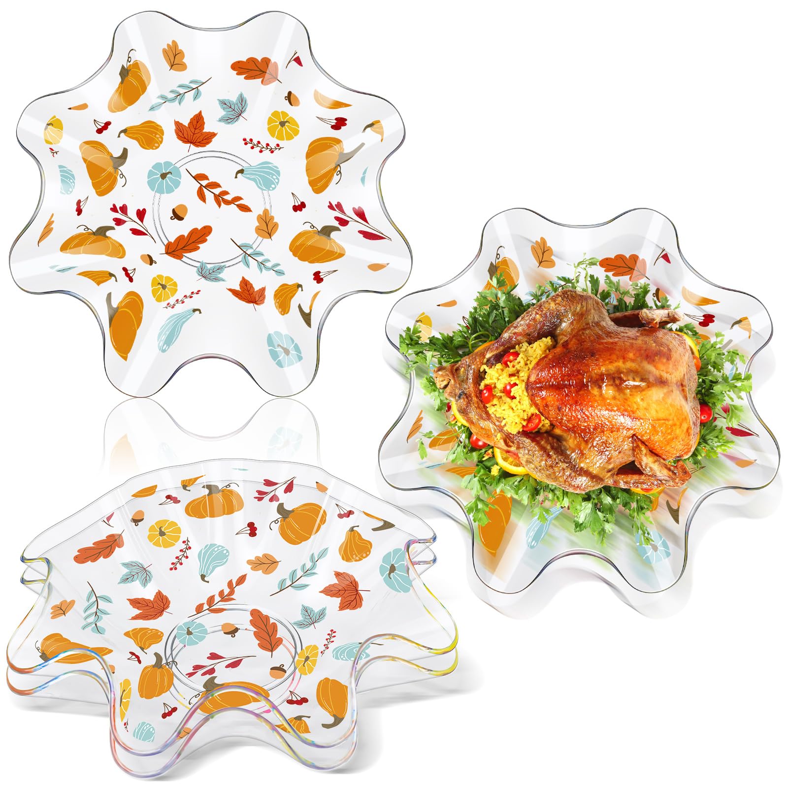 Tioncy 4 Pcs Fall Plastic Bowls 8 Inch Pumpkin and Maple Leaves Candy Dish