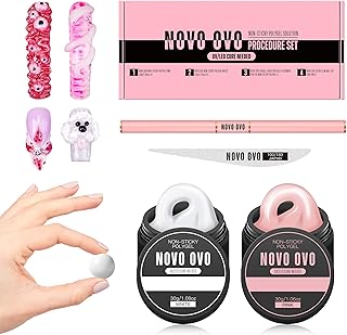 NOVO OVO Upgraded NON-STICKY Polygel Solution Procedure Set, White and Pink non-sticky Poly Gel, Dual-Ended Nail Pen, Extra Slim Nail File, Easy to Use Together with Toe or Hand Nail Dual Forms