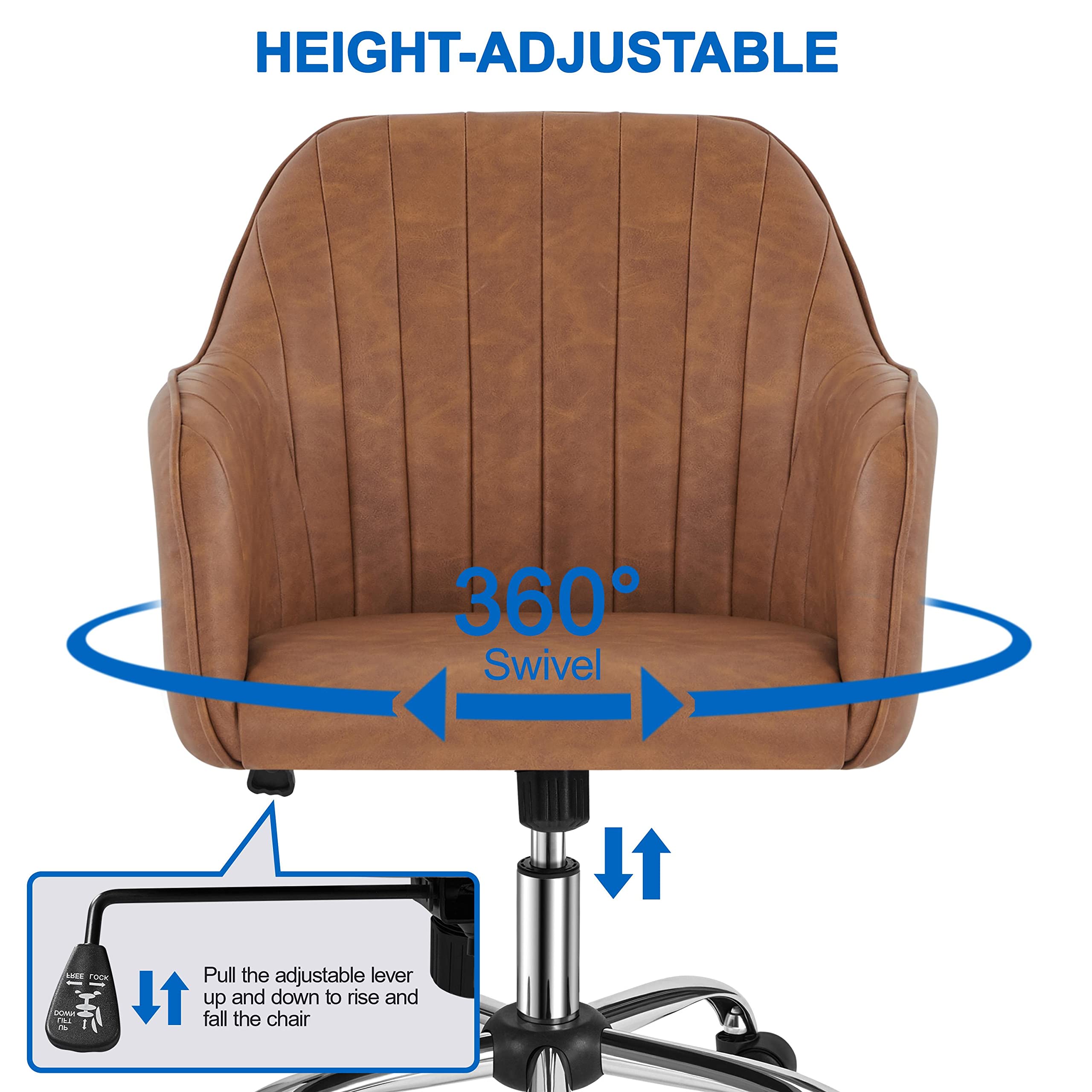 Abician Chaise Bureau Design Fleur Fauteuil de Bureau en Similicuir avec Dossier Arrondi Inclinable Hauteur Réglable pour Chambre Bibliothèque