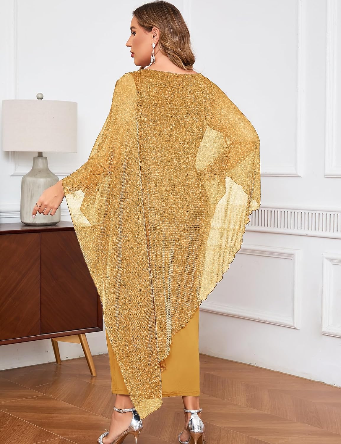ZOMVA Plus Size Elegant Formal Dress Long Cape Overlay Wedding Guest Formal Cocktail Mother of Bride Outfit