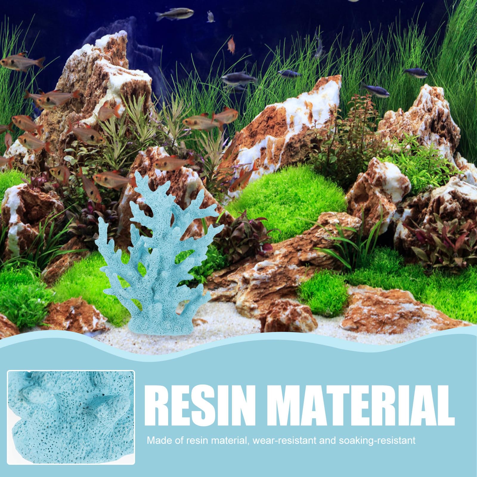 Toyvian Adorno de Coral Azul de Resina para Decoración de Acuario, Resistente Abrasión, Adecuado para Peces y Accesorios de Peceras