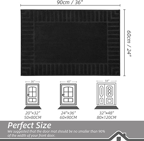 Miniatura 2 de BEQHAUSE Tapete antideslizante para puerta delantera, de perfil bajo, absorbente, lavable a máquina, resistente al fango, color negro, 24 x 36