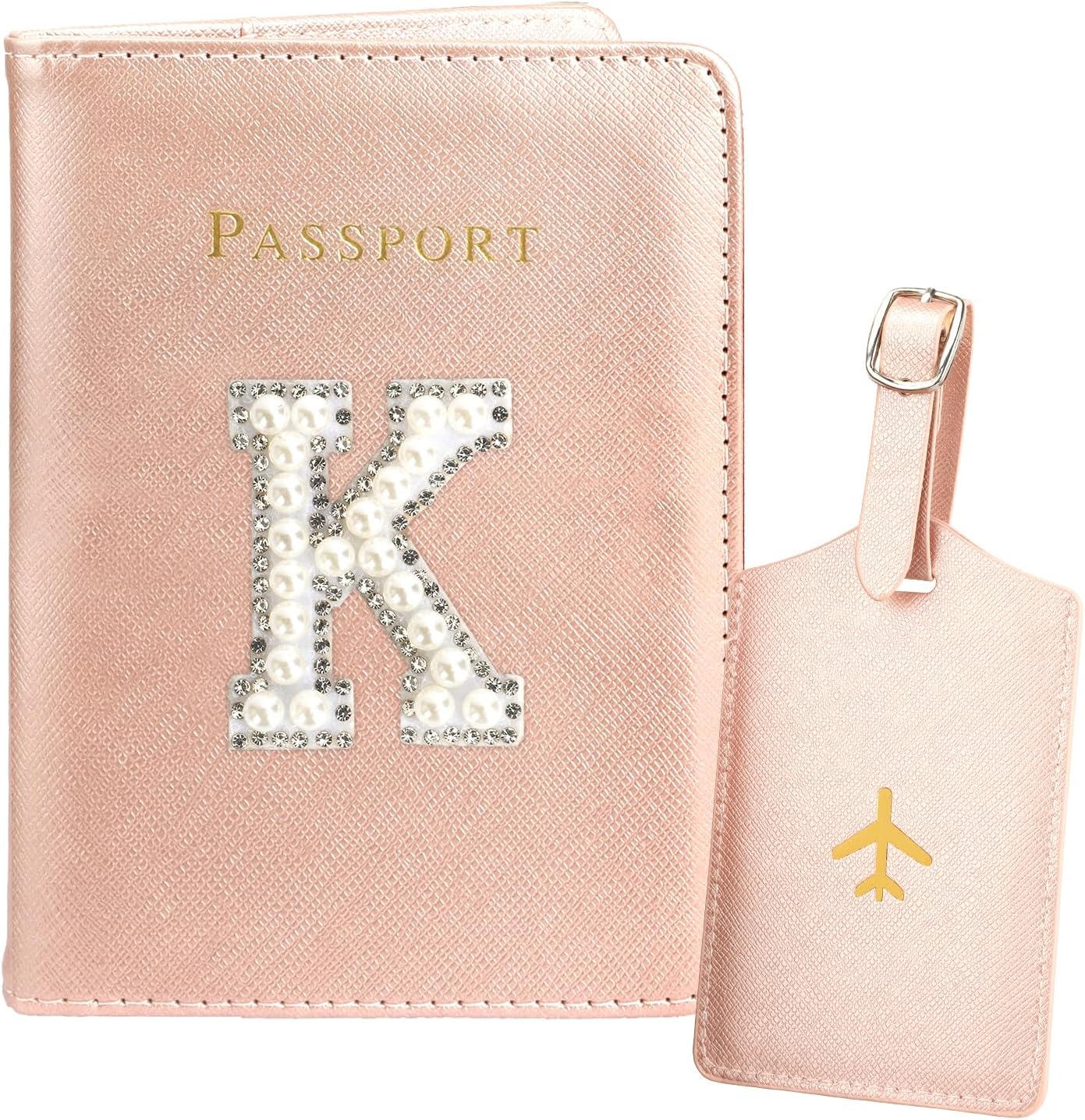 Initial Passport Holder and Luggage Tag Set Pink Leather Passport Holder Personalized Passport Cover for Travel Women Passport Book with Monogram Letter Travel Gifts Essentials for Women Travelers K Initial Passport Holder and Luggage Tag Set Pink Leather Passport Holder Personalized Passport Cover for Travel Women Passport Book with Monogram Letter Travel Gifts Essentials for Women Travelers K