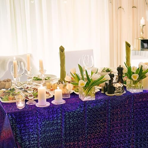 Miniatura 5 de Paquete de 8 manteles de plástico iridiscente desechables con láser, rectangulares, brillantes, de papel de aluminio holográfico, para decoración de